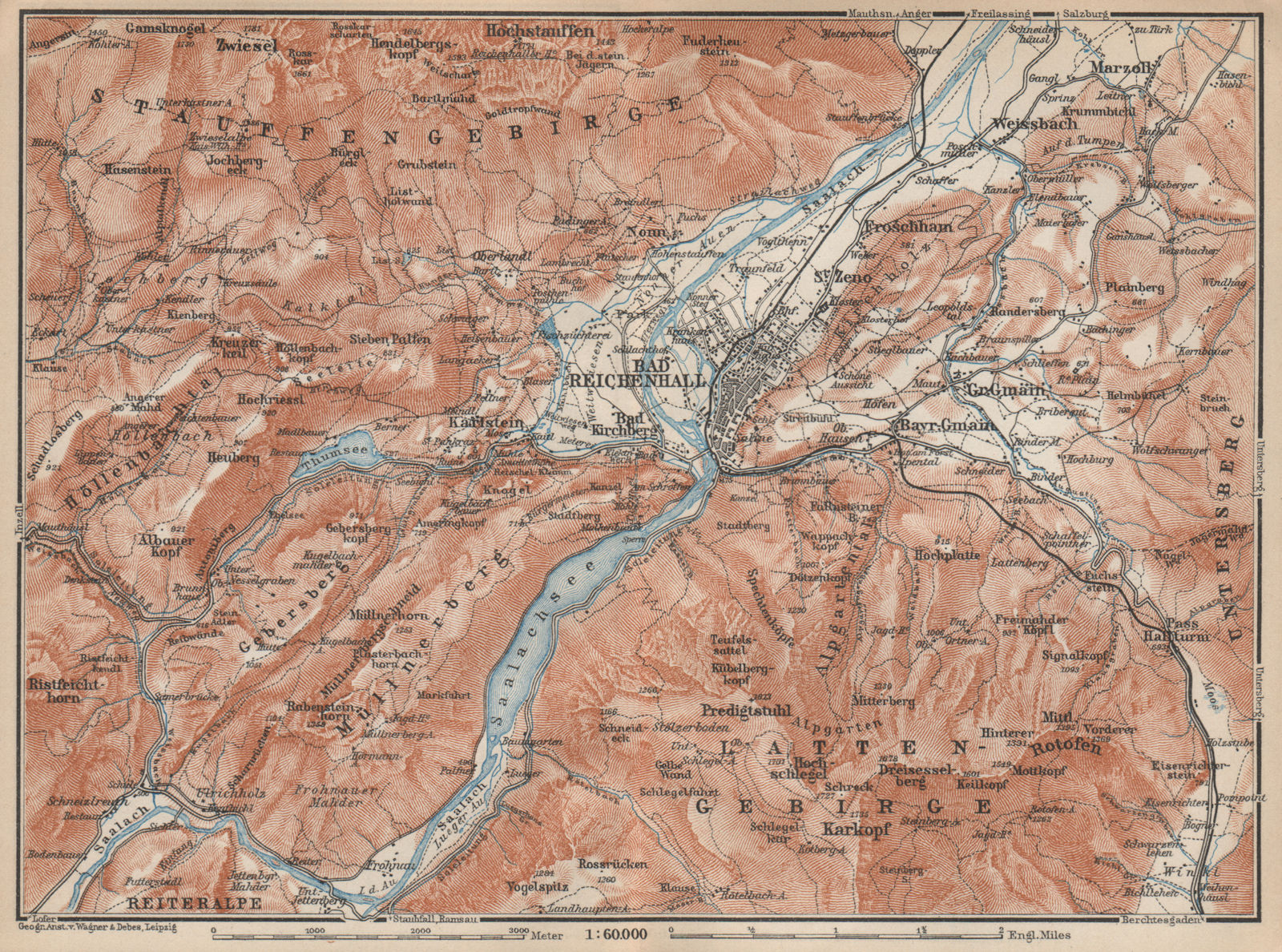 BAD REICHENHALL environs. Germany Deutschland karte. BAEDEKER 1927 old map
